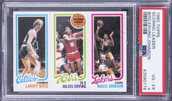 1980 Topps "Scoring Leader" Larry Bird/Magic Johnson Rookie Card - PSA VG-EX 4